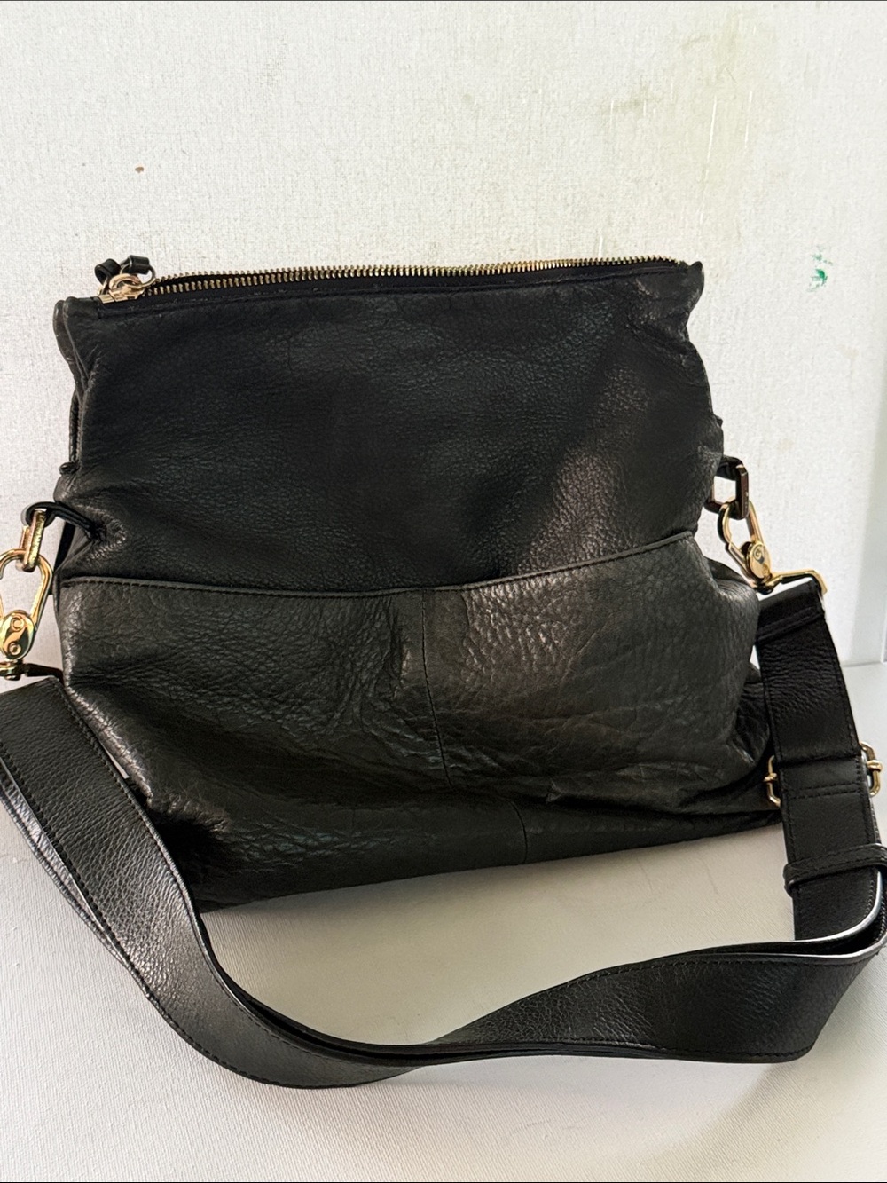 Everyday Black Leather Crossbody with Gold Hardware